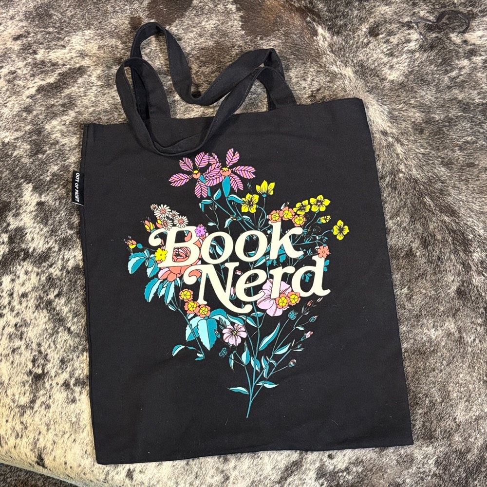 Book Nerd Black Floral Canvas Tote Bag